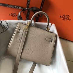 Hermes Mini Kelly 20cm Bag In Grey Clemence Leather TDBS27233