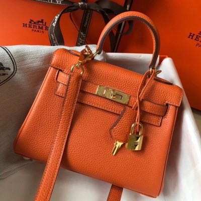 Hermes Mini Kelly 20cm Bag In Orange Clemence Leather TDBS27235