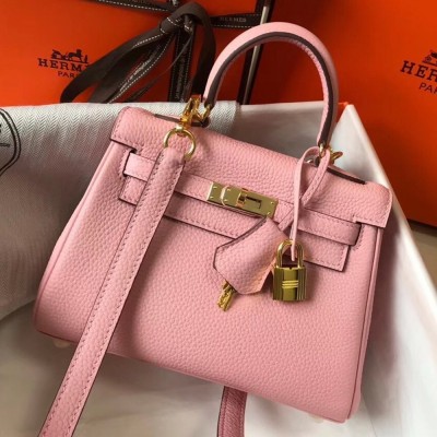 Hermes Mini Kelly 20cm Bag In Pink Clemence Leather TDBS27236