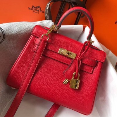 Hermes Mini Kelly 20cm Bag In Red Clemence Leather TDBS27237