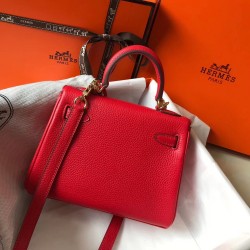 Hermes Mini Kelly 20cm Bag In Red Clemence Leather TDBS27237