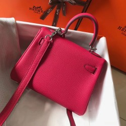 Hermes Mini Kelly 20cm Bag In Rose Red Clemence Leather TDBS27238