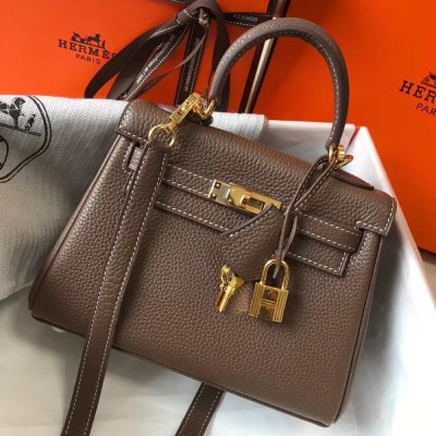 Hermes Mini Kelly 20cm Bag In Taupe Clemence Leather TDBS27239