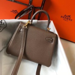 Hermes Mini Kelly 20cm Bag In Taupe Clemence Leather TDBS27239