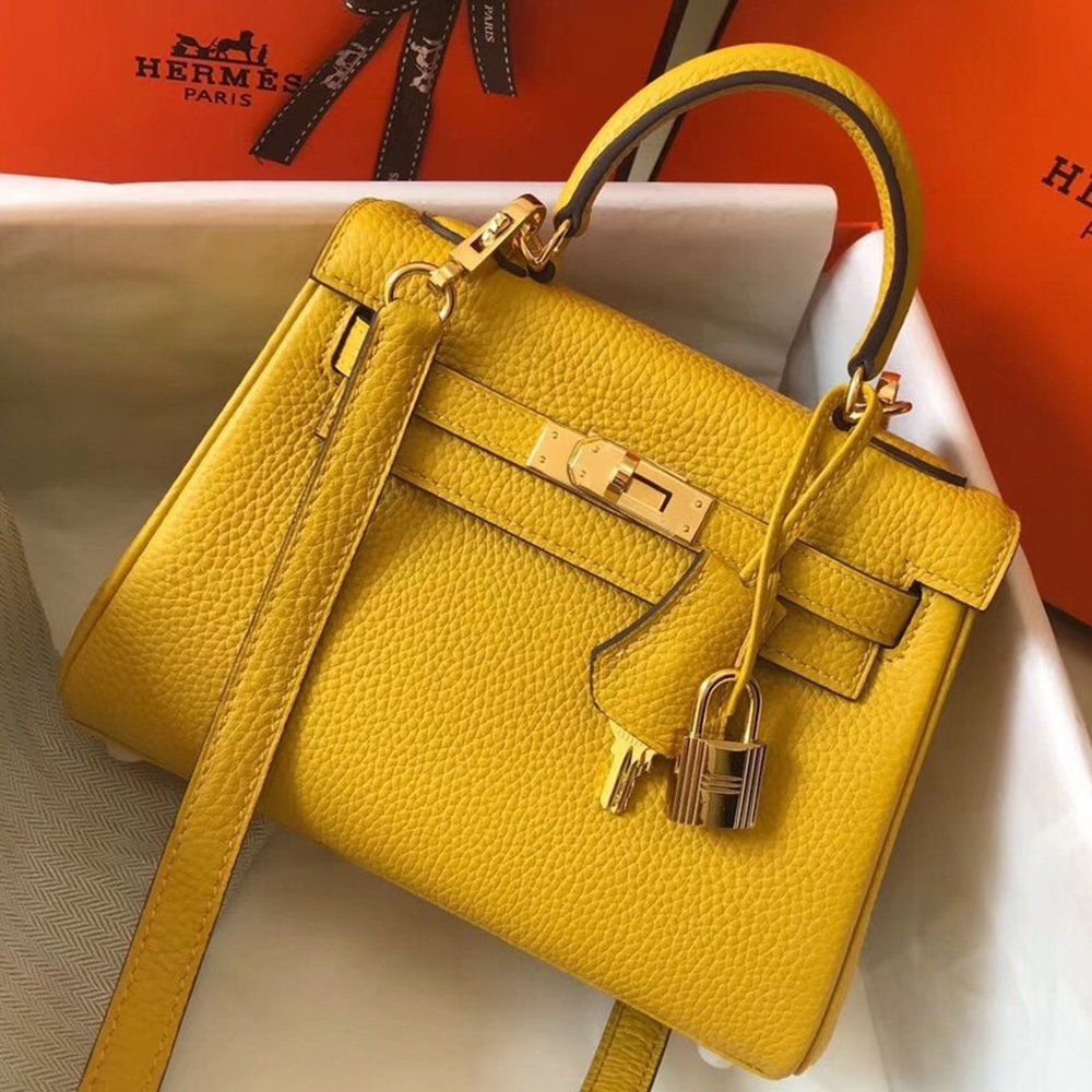 Hermes Mini Kelly 20cm Bag In Yellow Clemence Leather TDBS27240