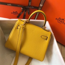 Hermes Mini Kelly 20cm Bag In Yellow Clemence Leather TDBS27240