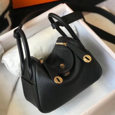 Hermes Mini Lindy Bag In Black Clemence Leather TDBS27440