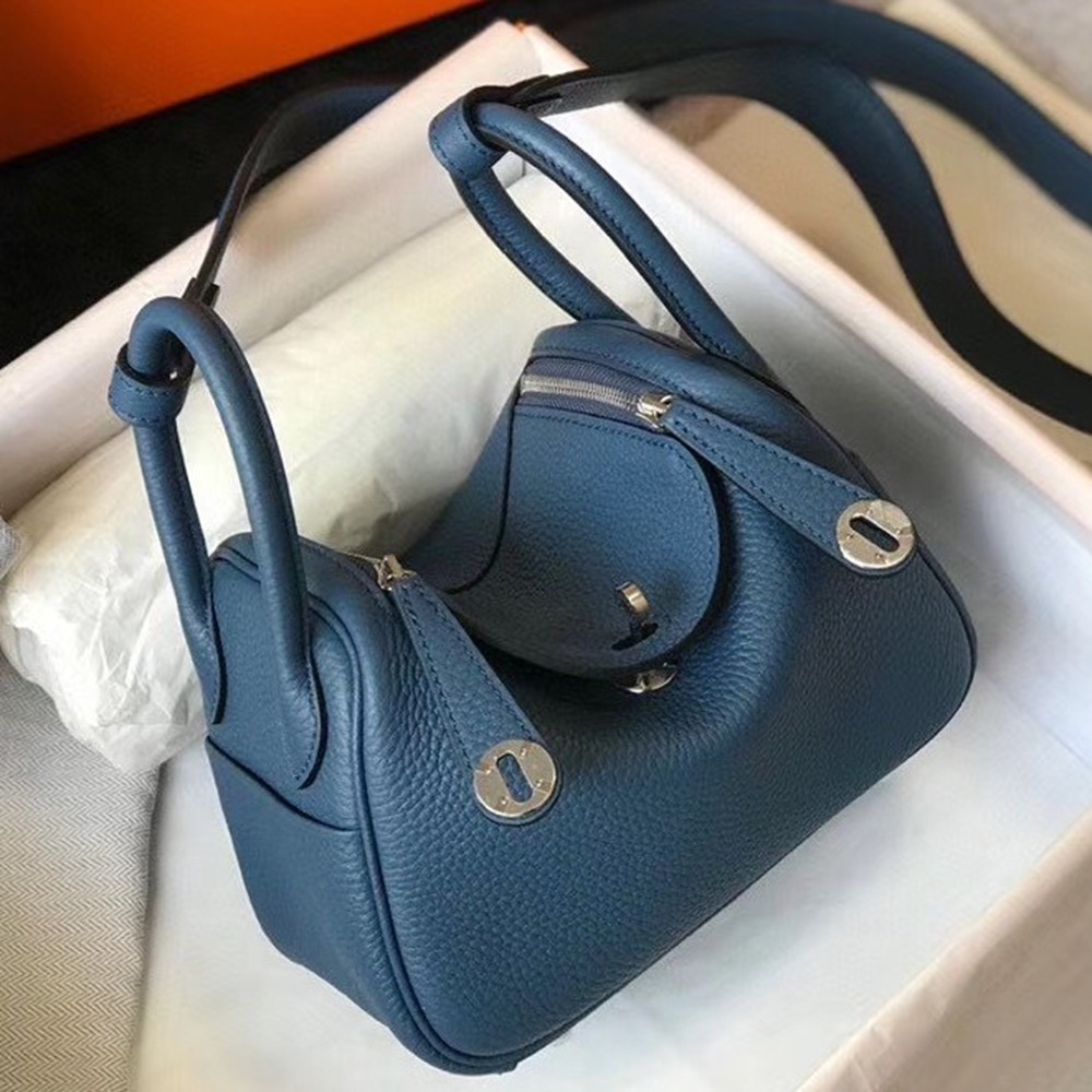 Hermes Mini Lindy Bag In Blue Agate Clemence Leather TDBS27441