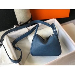 Hermes Mini Lindy Bag In Blue Agate Clemence Leather TDBS27441