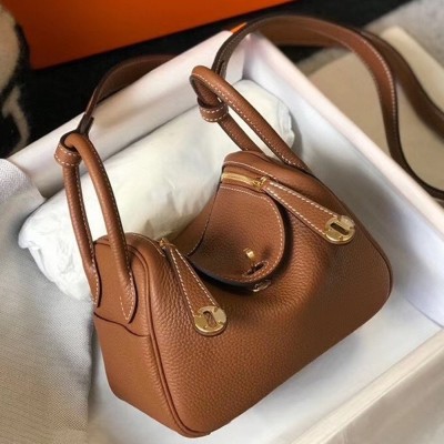 Hermes Mini Lindy Bag In Brown Clemence Leather TDBS27442