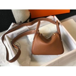 Hermes Mini Lindy Bag In Brown Clemence Leather TDBS27442