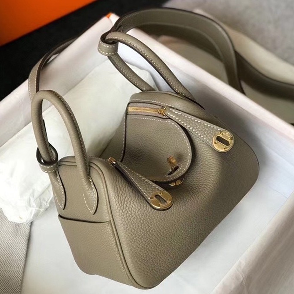 Hermes Mini Lindy Bag In Gris Tourterelle Clemence Leather TDBS27444