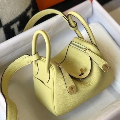 Hermes Mini Lindy Bag In Jaune Poussin Clemence Leather TDBS27445