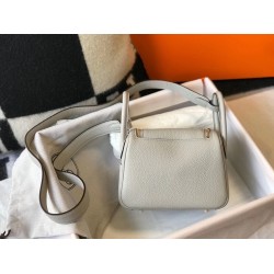 Hermes Mini Lindy Bag In Pearl Grey Clemence Leather TDBS27446