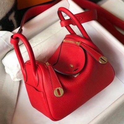 Hermes Mini Lindy Bag In Red Clemence Leather TDBS27447