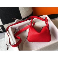 Hermes Mini Lindy Bag In Red Clemence Leather TDBS27447