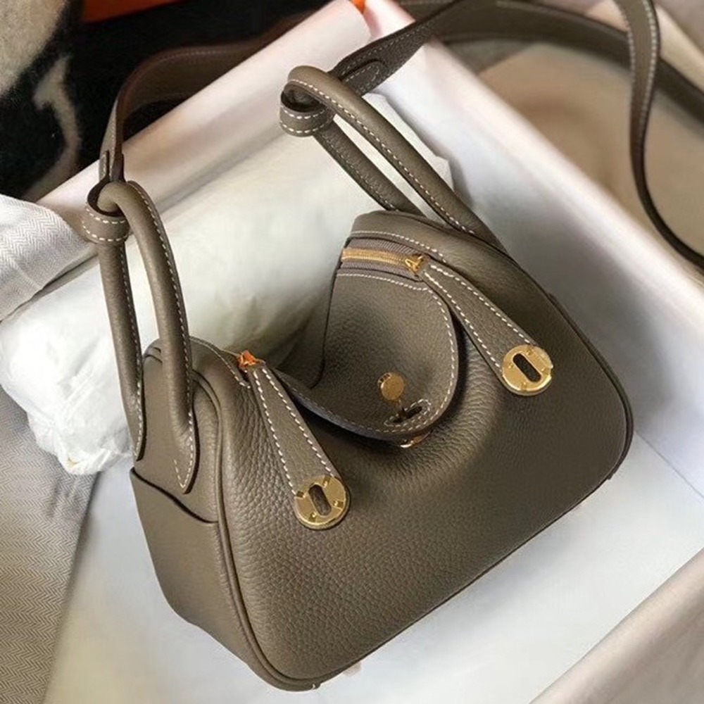 Hermes Mini Lindy Bag In Taupe Clemence Leather TDBS27448