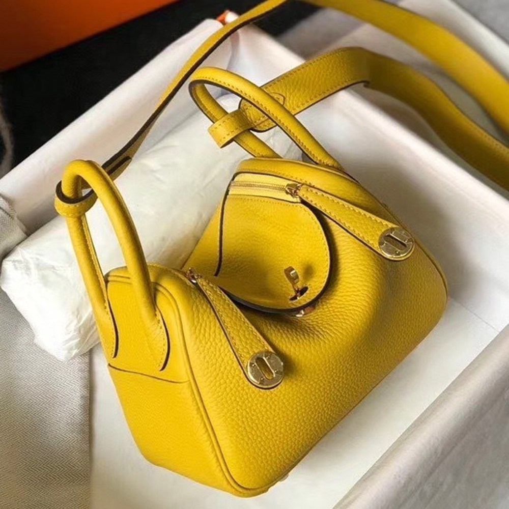 Hermes Mini Lindy Bag In Yellow Clemence Leather TDBS27451