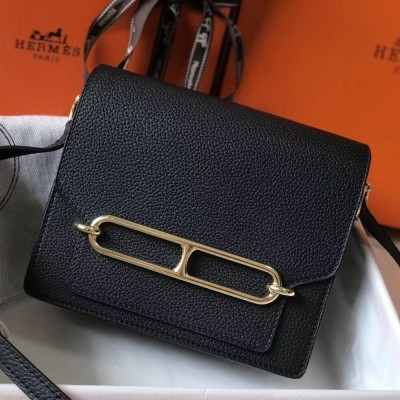 Hermes Mini Sac Roulis 18cm Bag In Black Evercolor Calfskin TDBS27613