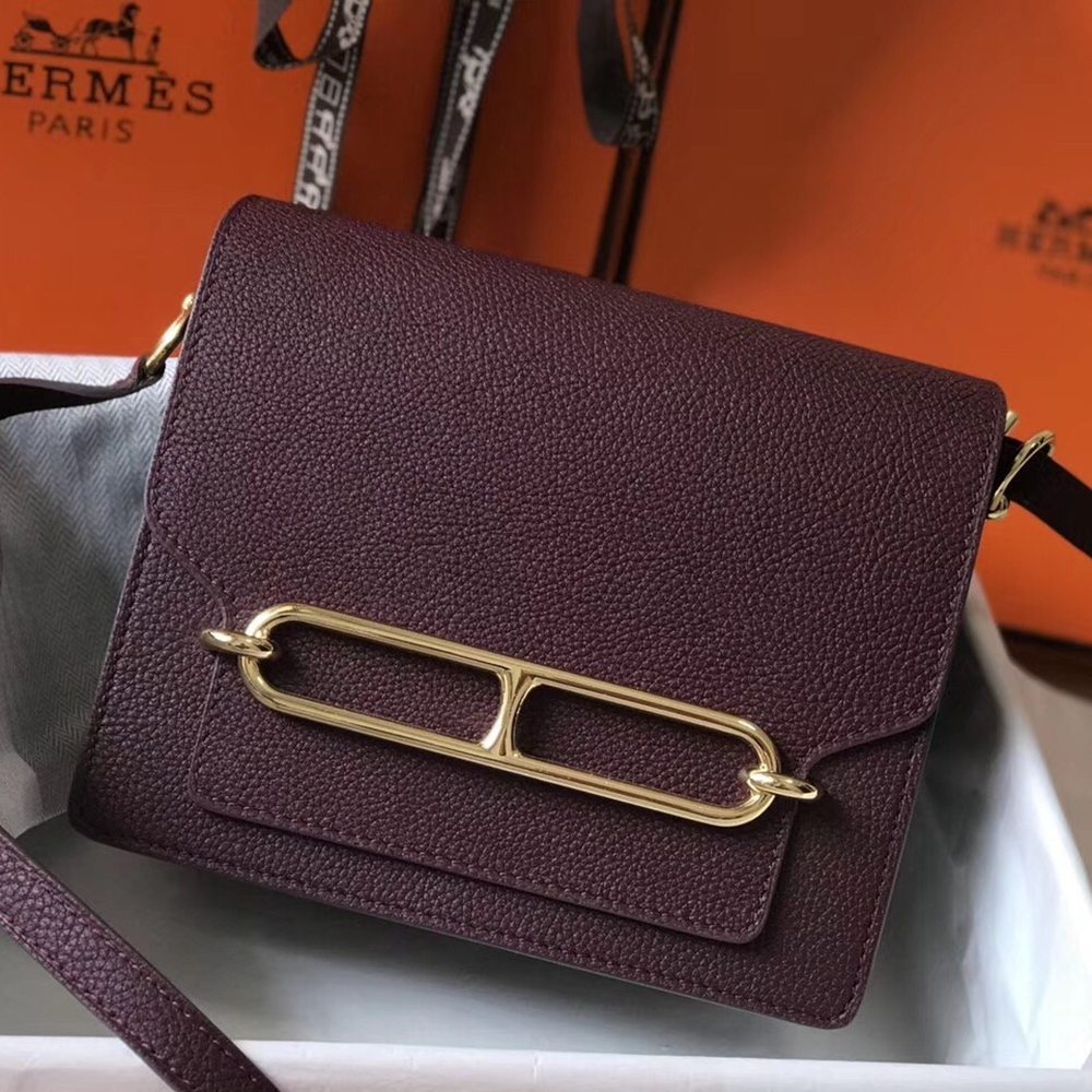 Hermes Mini Sac Roulis 18cm Bag In Burgundy Evercolor Calfskin TDBS27616