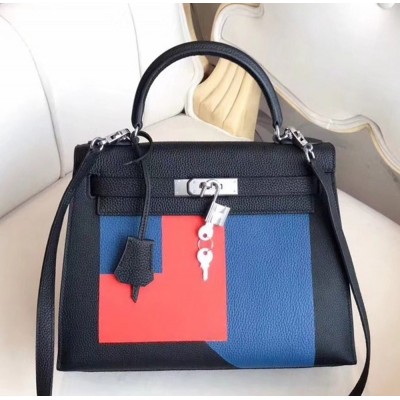 Hermes Multicolor Blocks Kelly 28cm Black Bag TDBS27241