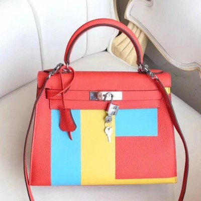 Hermes Multicolor Blocks Kelly 28cm Piment Bag TDBS27242