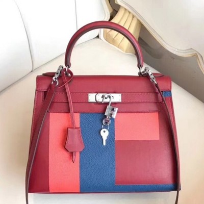 Hermes Multicolor Blocks Kelly 28cm Ruby Bag TDBS27243