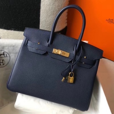 Hermes Navy Blue Clemence Birkin 30cm Bag TDBS26271