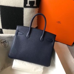 Hermes Navy Blue Clemence Birkin 30cm Bag TDBS26271