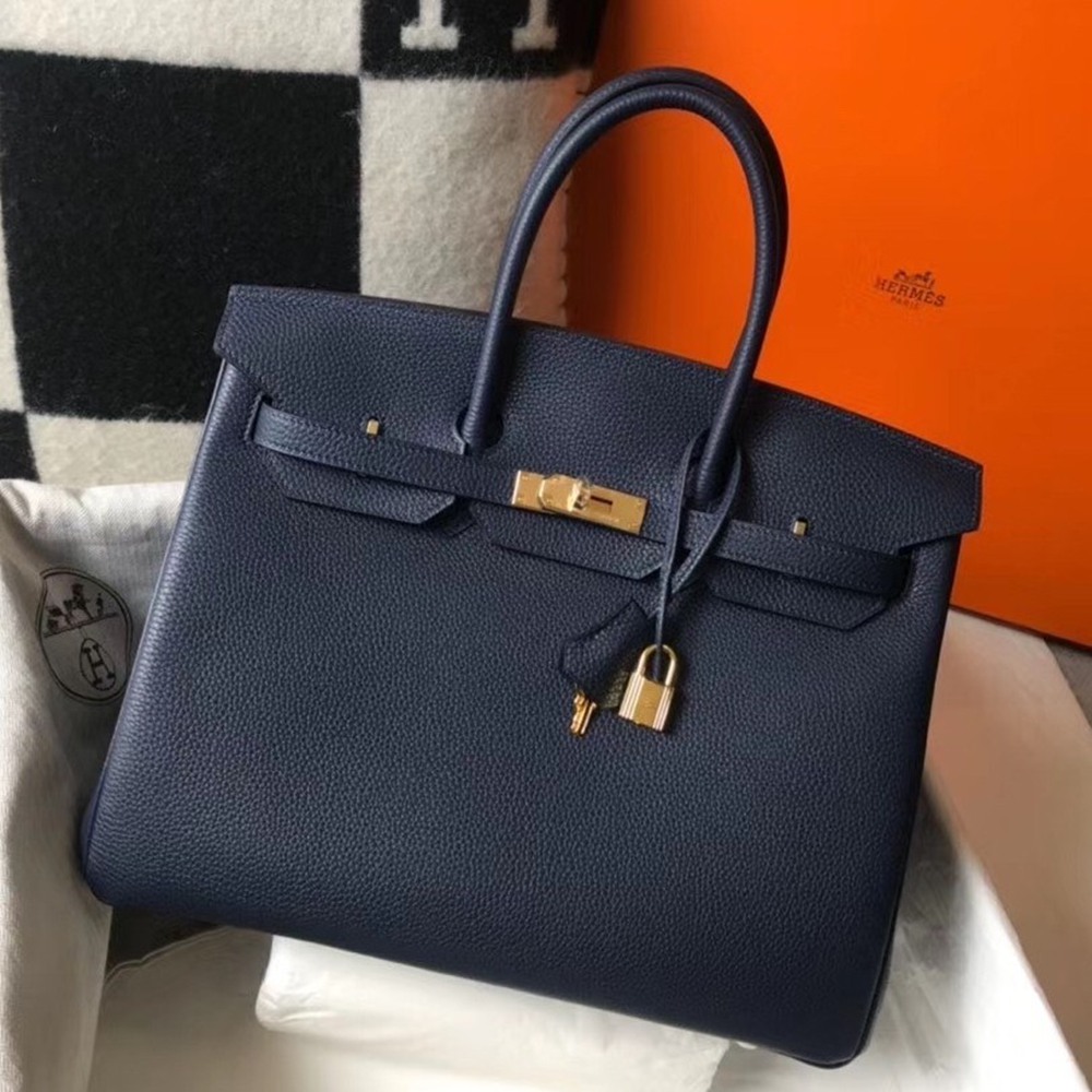 Hermes Navy Blue Clemence Birkin 35cm Bag TDBS26272