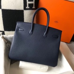 Hermes Navy Blue Clemence Birkin 35cm Bag TDBS26272