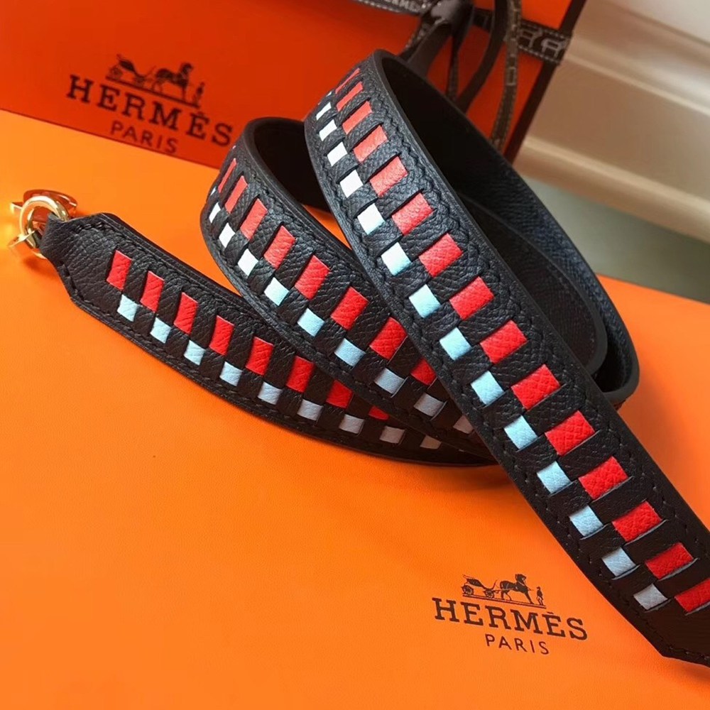 Hermes Noir Tressage Cuir 25MM Bag Strap TDBS27650