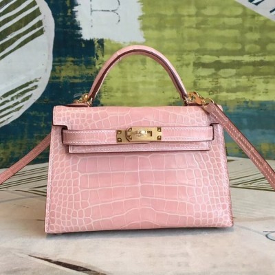 Hermes Nude Alligator Kelly Mini II Handmade Bag TDBS27249