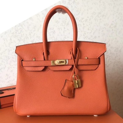 Hermes Orange Birkin 25cm Clemence Handmade Bag TDBS26277