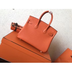 Hermes Orange Birkin 25cm Clemence Handmade Bag TDBS26277