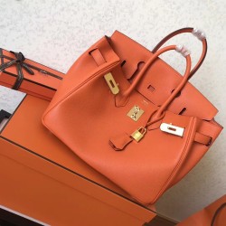 Hermes Orange Birkin 30cm Clemence Handmade Bag TDBS26279