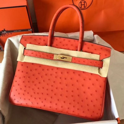 Hermes Orange Birkin 30cm Ostrich Handmade Bag TDBS26281