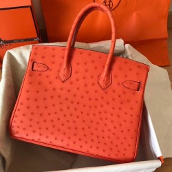 Hermes Orange Birkin 30cm Ostrich Handmade Bag TDBS26281