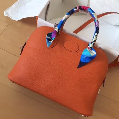 Hermes Orange Clemence Bolide 35cm Handmade Bag TDBS26429