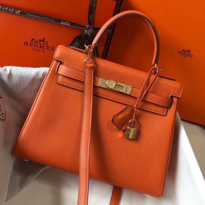 Hermes Orange Clemence Kelly 25cm GHW Bag TDBS27250