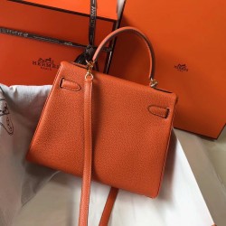 Hermes Orange Clemence Kelly 28cm Bag TDBS27251