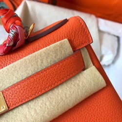 Hermes Orange Clemence Kelly 28cm Handmade Bag TDBS27252