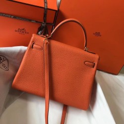 Hermes Orange Clemence Kelly 32cm Retourne Bag TDBS27253