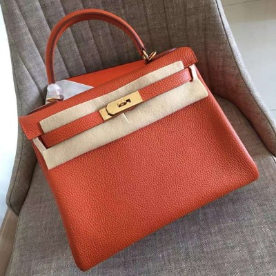 Hermes Orange Clemence Kelly Retourne 32cm Handmade Bag TDBS27254