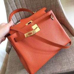 Hermes Orange Clemence Kelly Retourne 32cm Handmade Bag TDBS27254