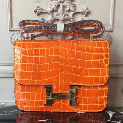 Hermes Orange Constance MM 24cm Crocodile Bag TDBS26561