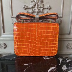 Hermes Orange Constance MM 24cm Crocodile Bag TDBS26561