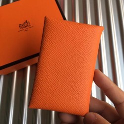 Hermes Orange Epsom Calvi Card Holder TDBS26393