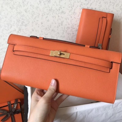 Hermes Orange Epsom Kelly Cut Handmade Bag TDBS27255