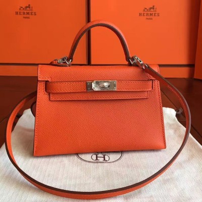 Hermes Orange Epsom Kelly Mini II Handmade Bag TDBS27256